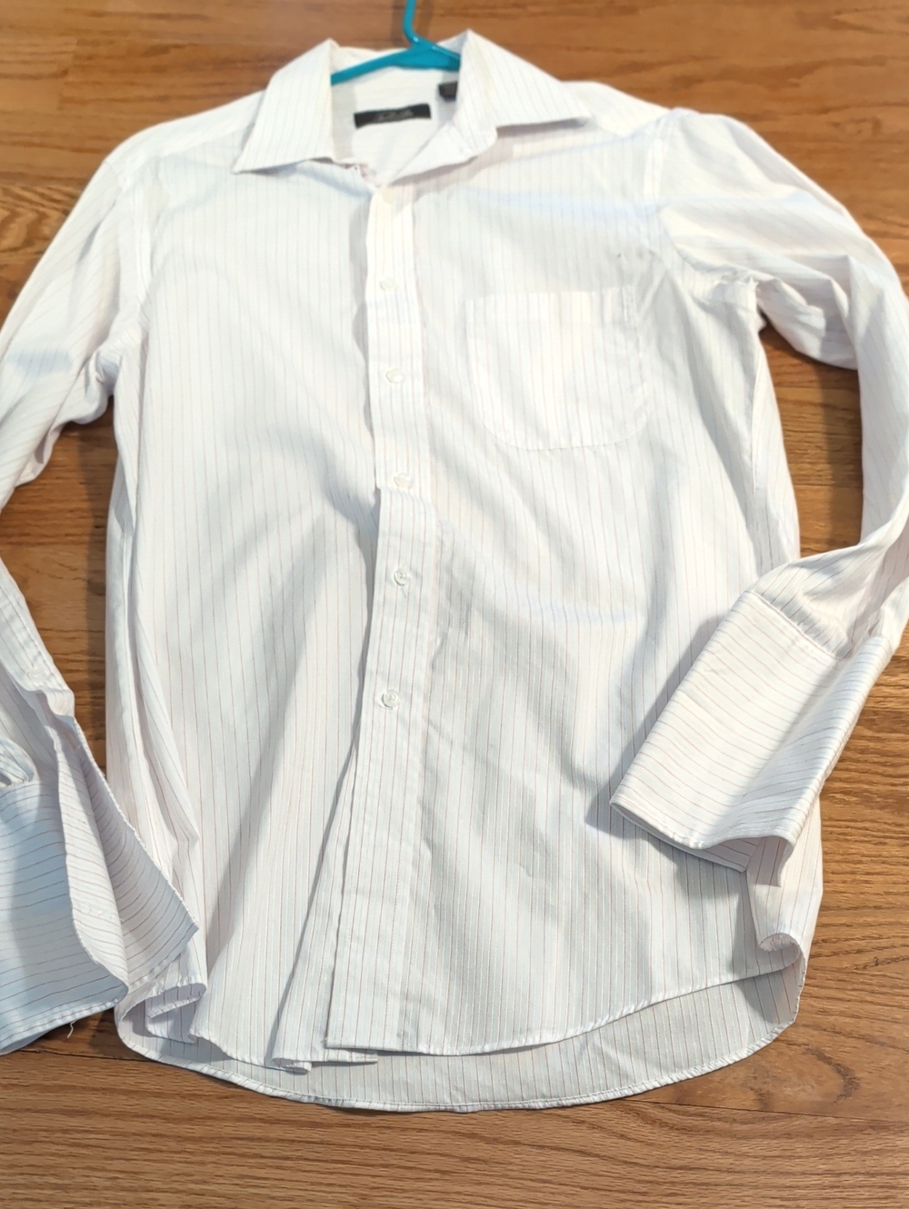 Tasso Elba White Dress Shirt with Light Blue Pinstripes